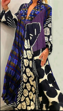 Spring Summer V-Neck Long Sleeve Loose Maxi Dress 2XL B-138723 - TUZZUT Qatar Online Shopping