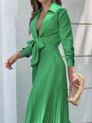 Women Deep V Neck Long Sleeve Pleated Jumpsuit 113697 - TUZZUT Qatar Online Shopping