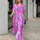 Floral Printed Dress for Women Casual V Neck High Waist Swing Dress B-108201 - TUZZUT Qatar Online Shopping