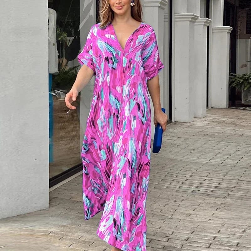 Floral Printed Dress for Women Casual V Neck High Waist Swing Dress B-108201 Floral Printed Dress for Women Casual V Neck High Waist Swing Dress B-108201