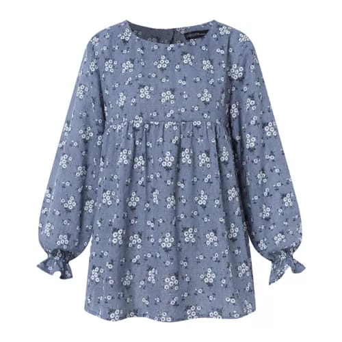 Womens Long Sleeve Floral Pleated T Shirt Tee Casual Loose Tops Blouse 5XL S4525643
