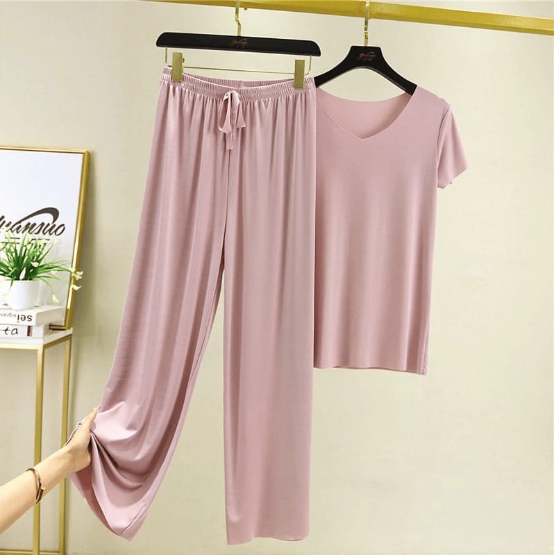 Summer Women's Ice Silk Pajamas Set S3226701