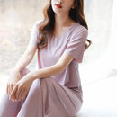 Summer Women's Ice Silk Pajamas Set S3226701 - TUZZUT Qatar Online Shopping