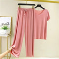 Summer Women's Ice Silk Pajamas Set S3226701