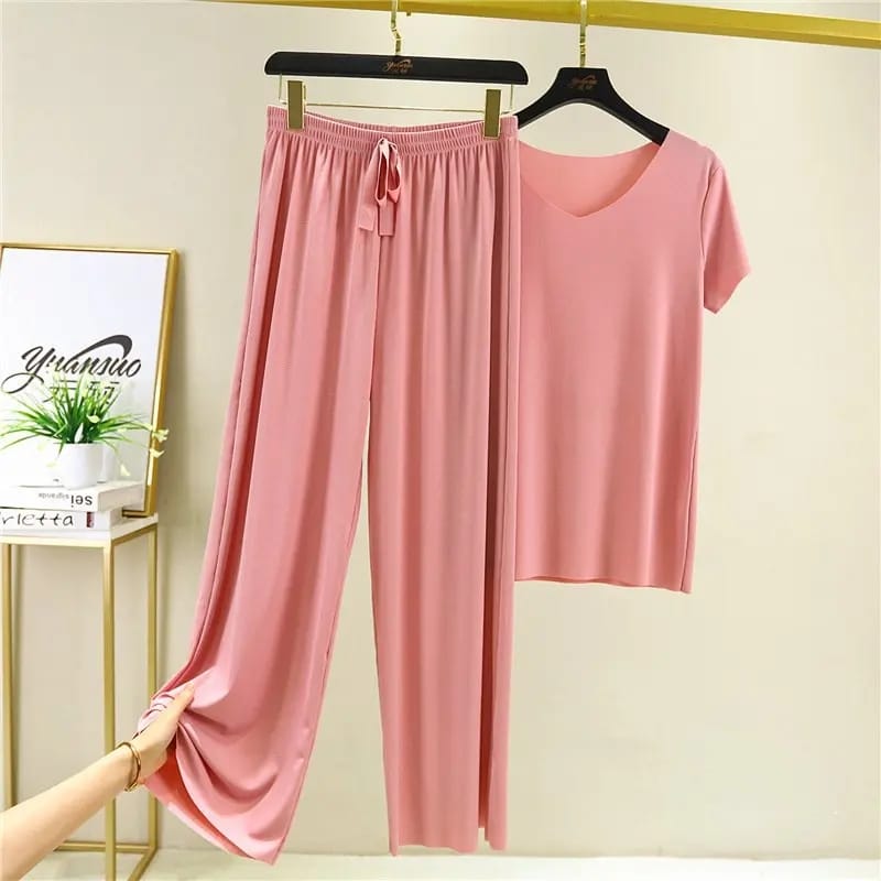 Summer Women's Ice Silk Pajamas Set S3226701