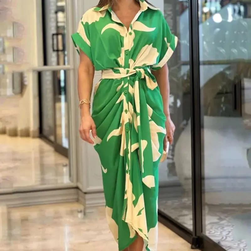 Women Elegant Button Wrap Shirt Dress M B-53754 Women Elegant Button Wrap Shirt Dress M B-53754