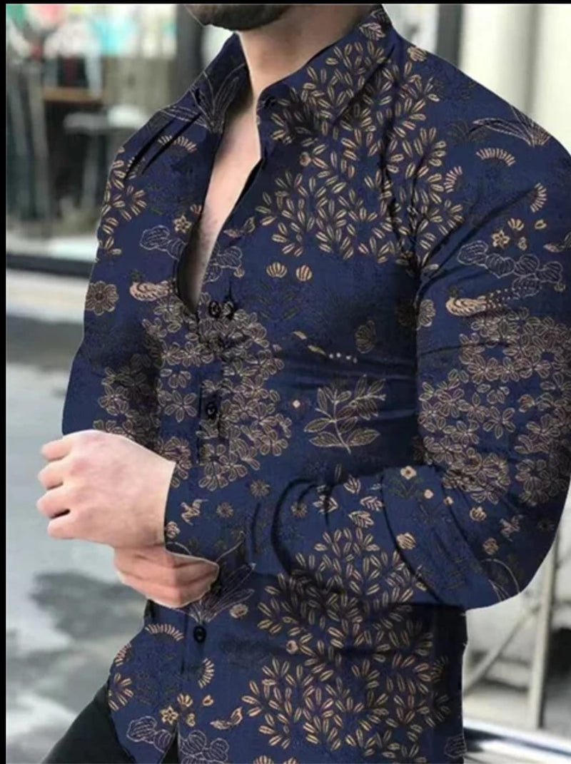 New Men's Printed Fashion Long Sleeve Shirt XL S827937