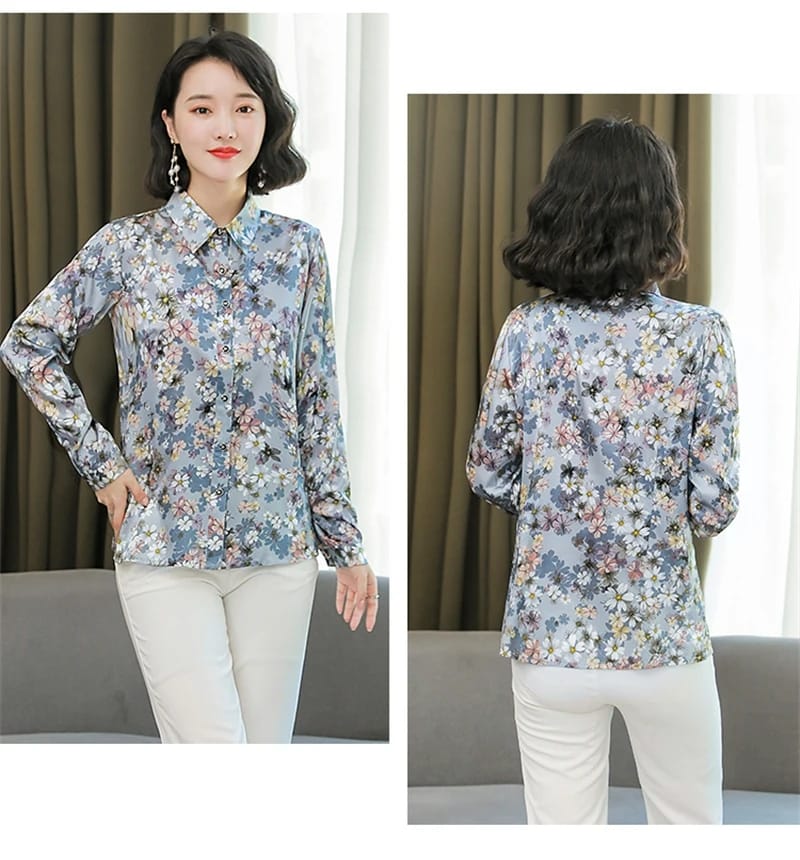 Women Blouse Elegant Print Long Sleeve Shirt XL S4024815