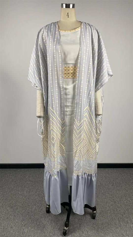 Retro Printed Women's Long Brazilian Dress With Belt 2 Pcs Set 38329