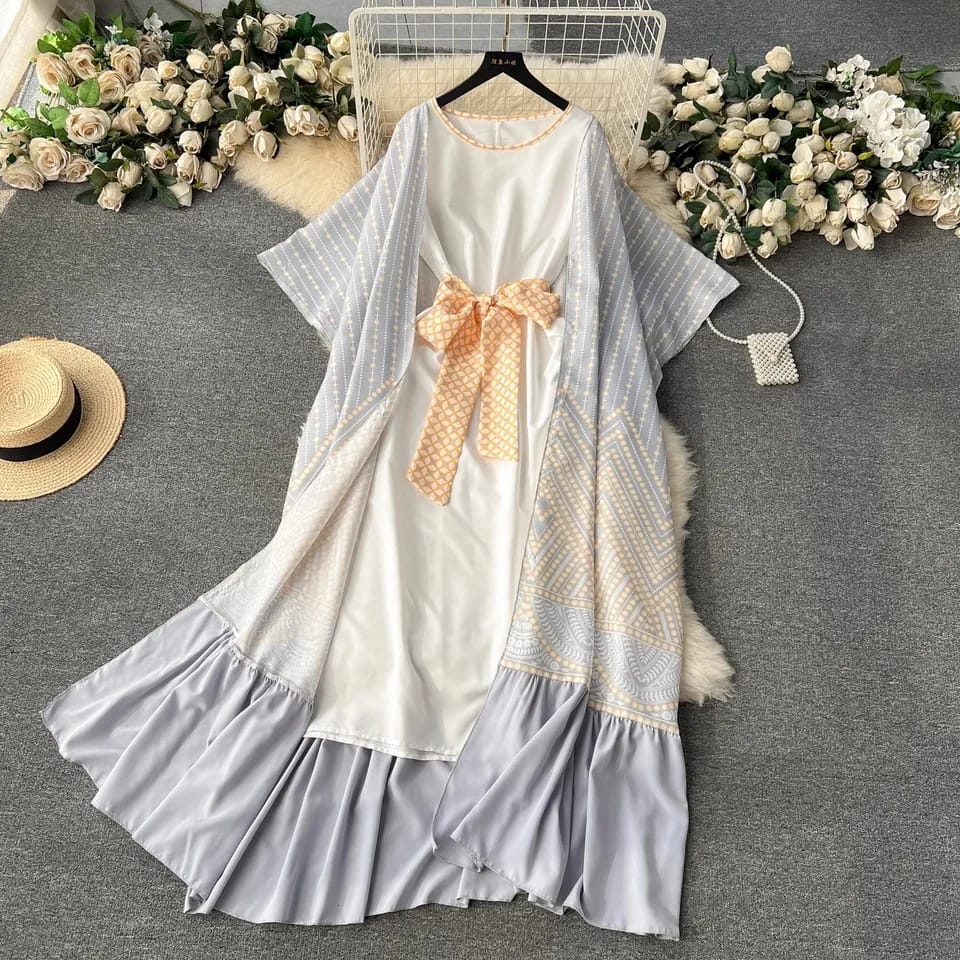 Retro Printed Women's Long Brazilian Dress With Belt 2 Pcs Set 38329 Retro Printed Women's Long Brazilian Dress With Belt 2 Pcs Set 38329