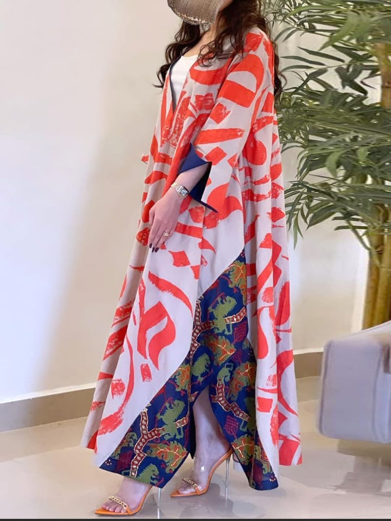 Women Pattern Loose Ramadan Satin Dress S S5006574