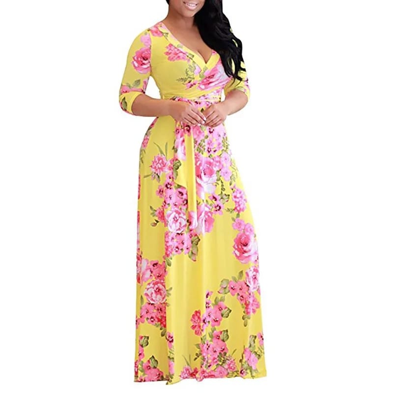 Summer Women's Printed Slim Waist Long Dress 2XL S4579596