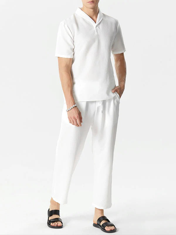 Korean Short Sleeve Shirt and Drawstring Pants for Men XL S4449865