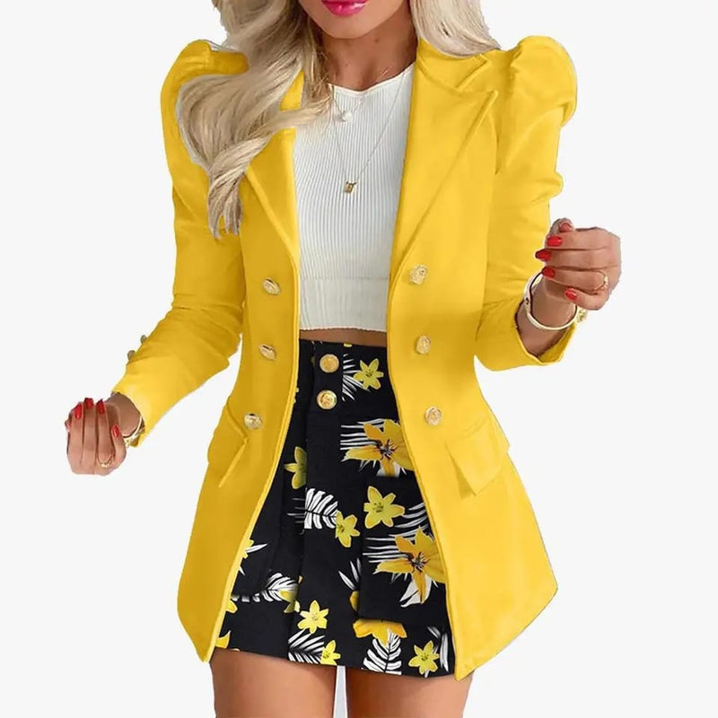 Women's Spring Long Sleeve Solid Color Jacket with Mini Skirt Two-piece Suit X4387770