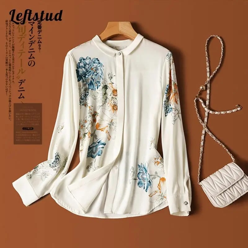 Flower Print Casual Loose Blouse Shirts 3XL S5001222