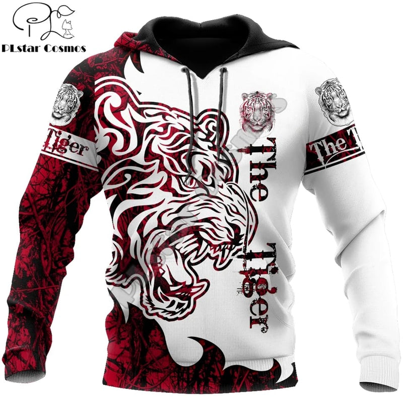 The Tiger Red Tattoo Unisex Luxury 3D Printed Zipper Hoodies S4404033