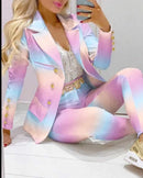 Autumn Women 2 Pieces Chain Print Blazer Coat & Pants Suit Sets Femme Formal Jacket & Trousers Office Lady Outfits B-39967 - TUZZUT Qatar Online Shopping