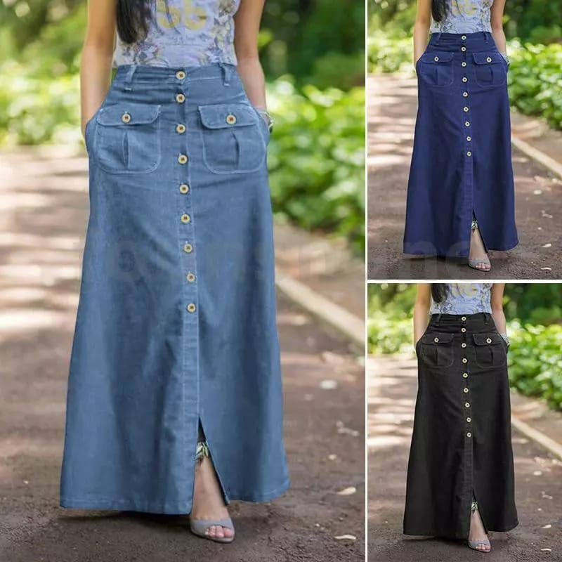 Womens Long Maxi Demin Pleated Skirts XL S4100006