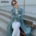 Windbreaker Autumn Winter Women Lapel Double Breasted Trench Coats Office Long With Belt Lining Korean Fashion Clothing 26820