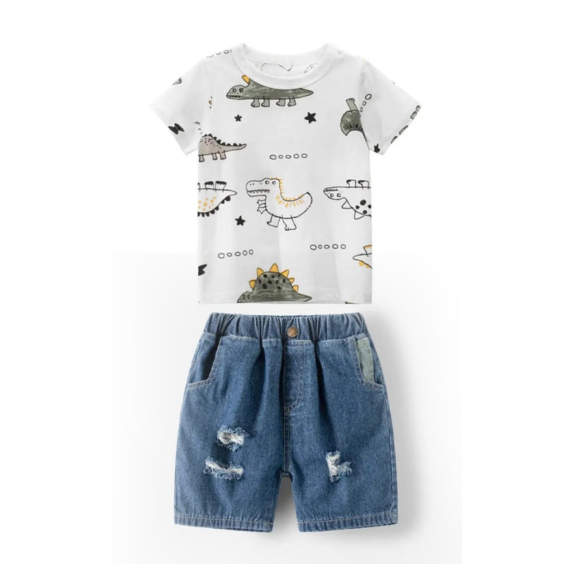 Kids Denim ripped solid denim shorts and T-shirt 3-4Y 20421001