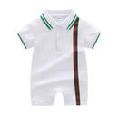 Newborn Striped Lapel Short Sleeve Jumpsuit 0-3M S4474034 - TUZZUT Qatar Online Shopping