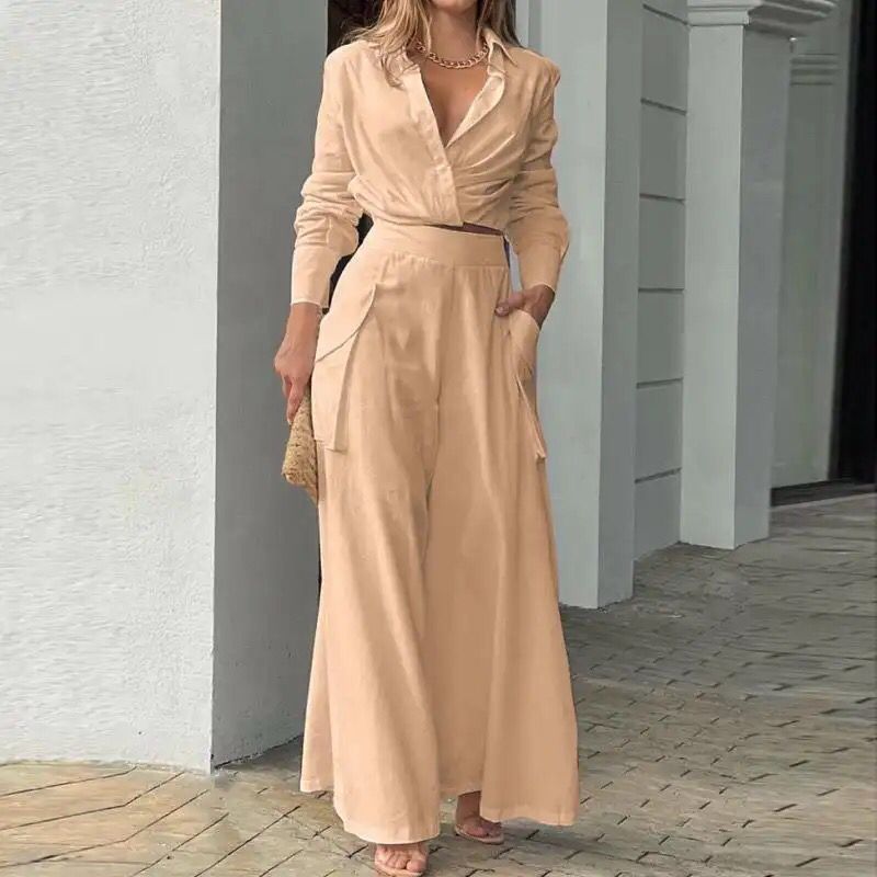 Women's Elegant Two Piece Set, Full Sleeve Crop Top L B-65889 Women's Elegant Two Piece Set, Full Sleeve Crop Top L B-65889