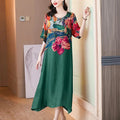 Elegant Light Floral Rayon Midi Loose Fit Waist Fashion Dress for Women B-144582