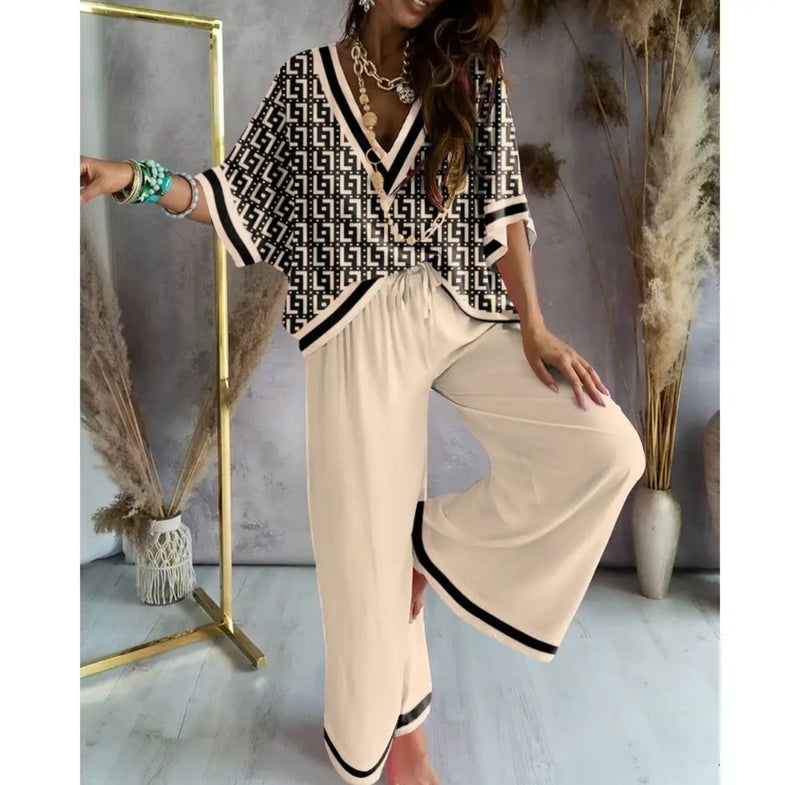 Women's V-neck batwing sleeve top casual pants set M 110265
