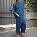 Women's Casual Solid Color Crewneck Top and Pants  S4489275 - TUZZUT Qatar Online Shopping