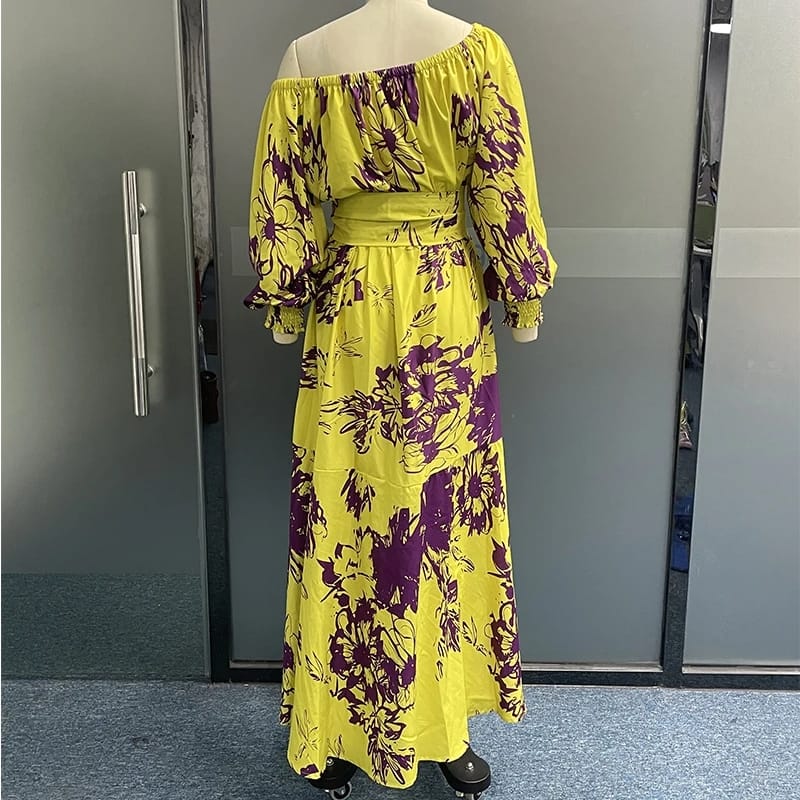 Women Maxi Dress Fashion Casual Floral Print Lantern Long Sleeve Streetwear B-28496 Women Maxi Dress Fashion Casual Floral Print Lantern Long Sleeve Streetwear B-28496