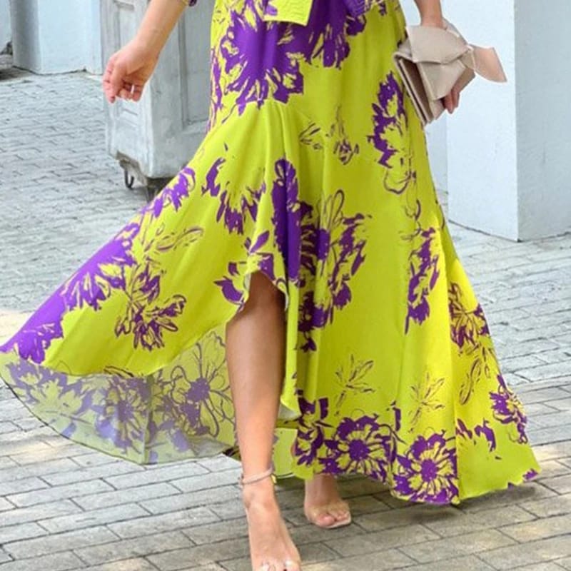 Women Maxi Dress Fashion Casual Floral Print Lantern Long Sleeve Streetwear B-28496 Women Maxi Dress Fashion Casual Floral Print Lantern Long Sleeve Streetwear B-28496