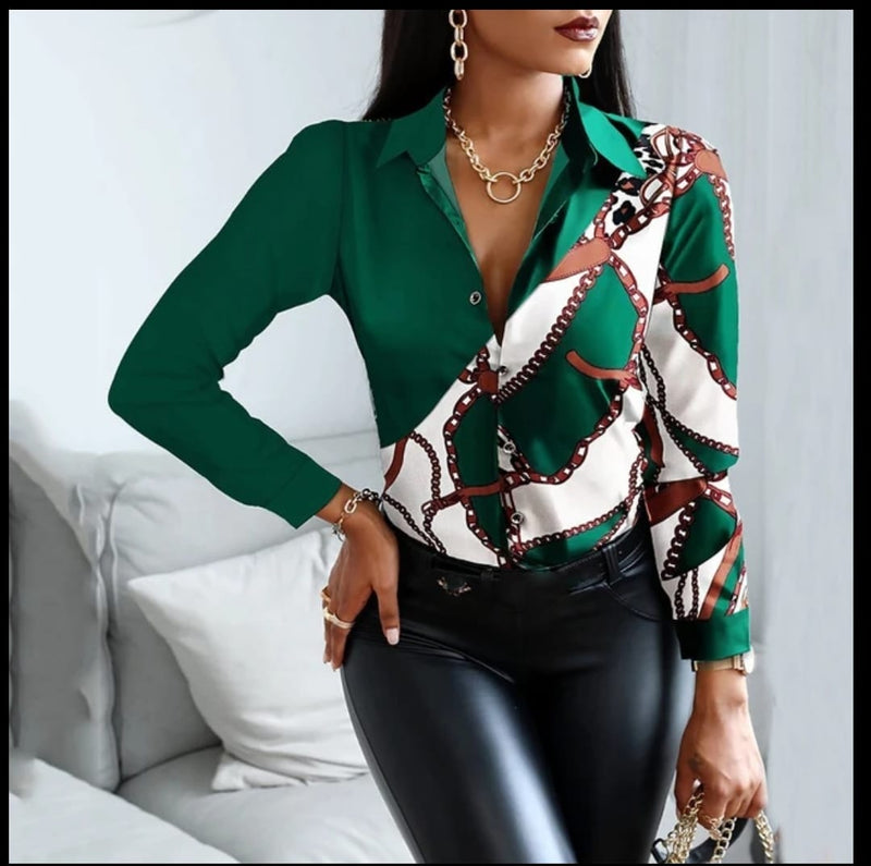 Chain Print Color Block Shirt X4393631