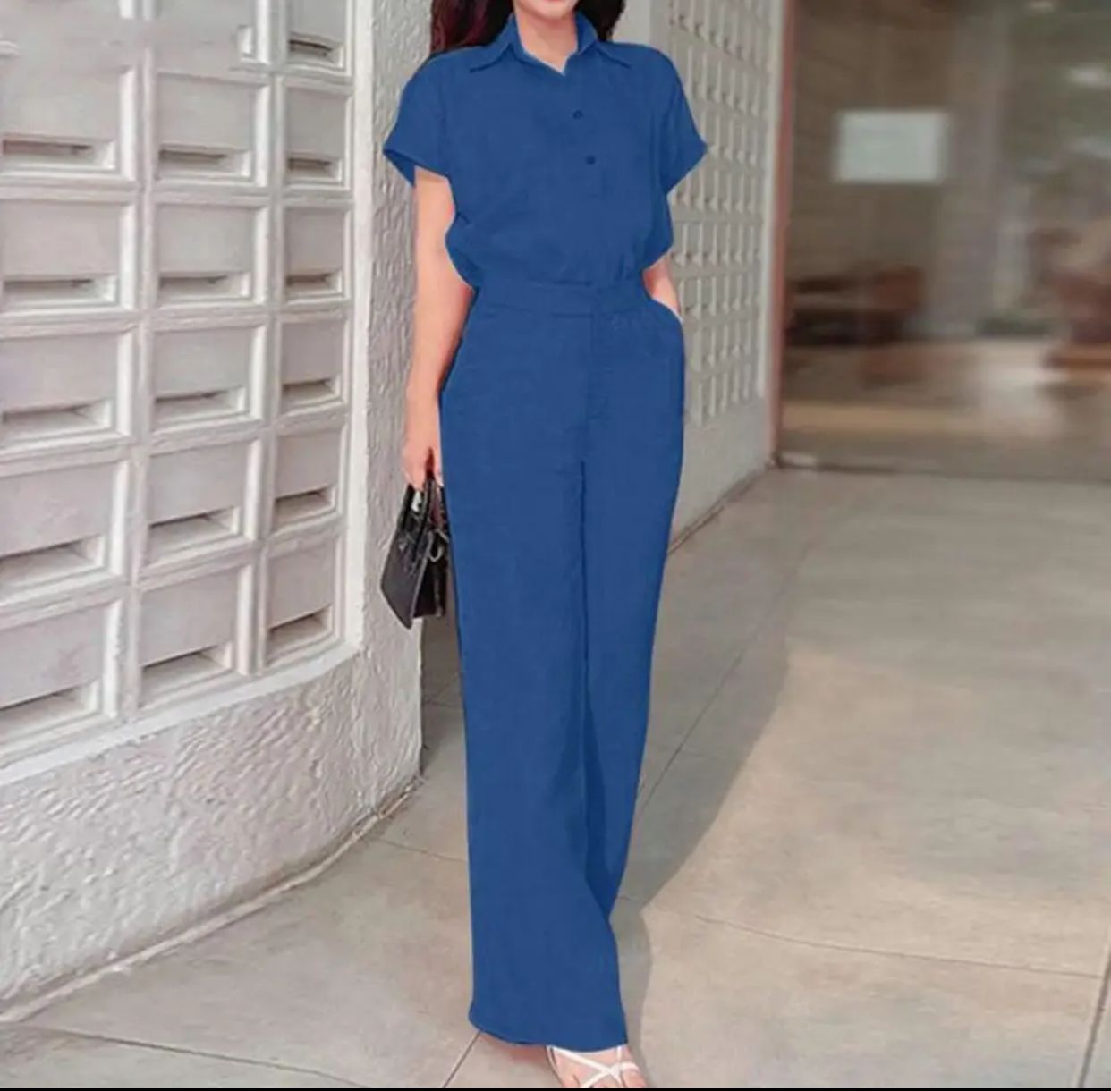 Women's Set Stylish Lapel Shirt Wide Leg Pants Set 000993029 Women's Set Stylish Lapel Shirt Wide Leg Pants Set 000993029