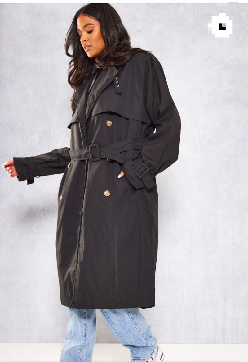 Tall Black Oversized Belted Midi Trench XL S5065412