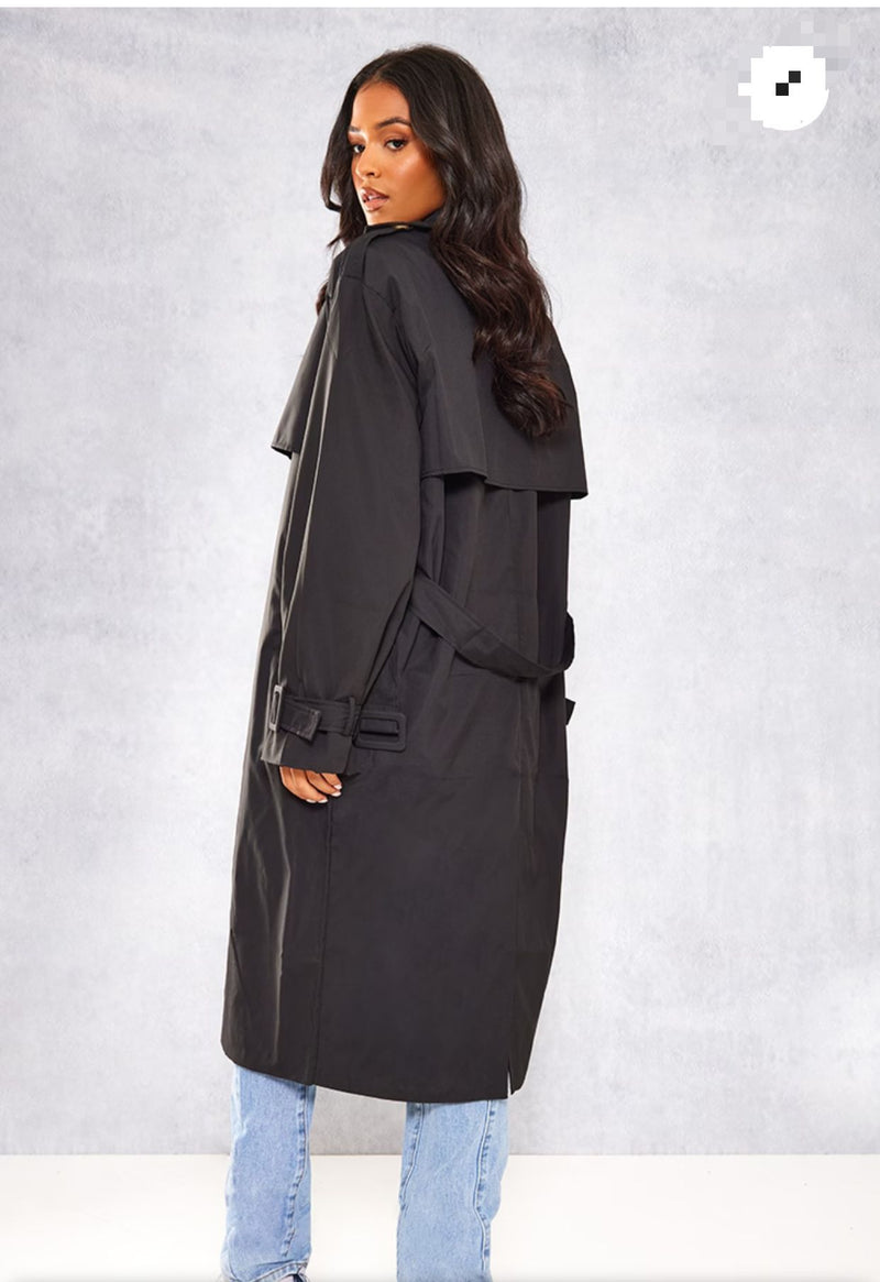 Tall Black Oversized Belted Midi Trench XL S5065412