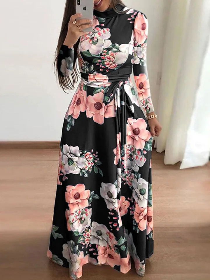 Women Dress New Spring European American Posed Printing Full Sleeve With Loose women's Clothing S1684641