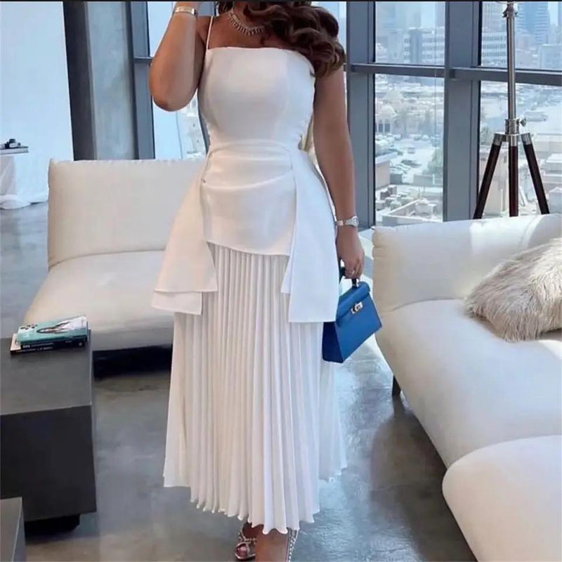 White Strapless Pleated Sleeveless Fashion, Mermaid Long Evening Dress S4913350