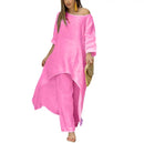 Women Casual 2 Piece Set O-Neck Long Sleeve Top and Wide Leg Pants 2XL B-54276 - TUZZUT Qatar Online Shopping