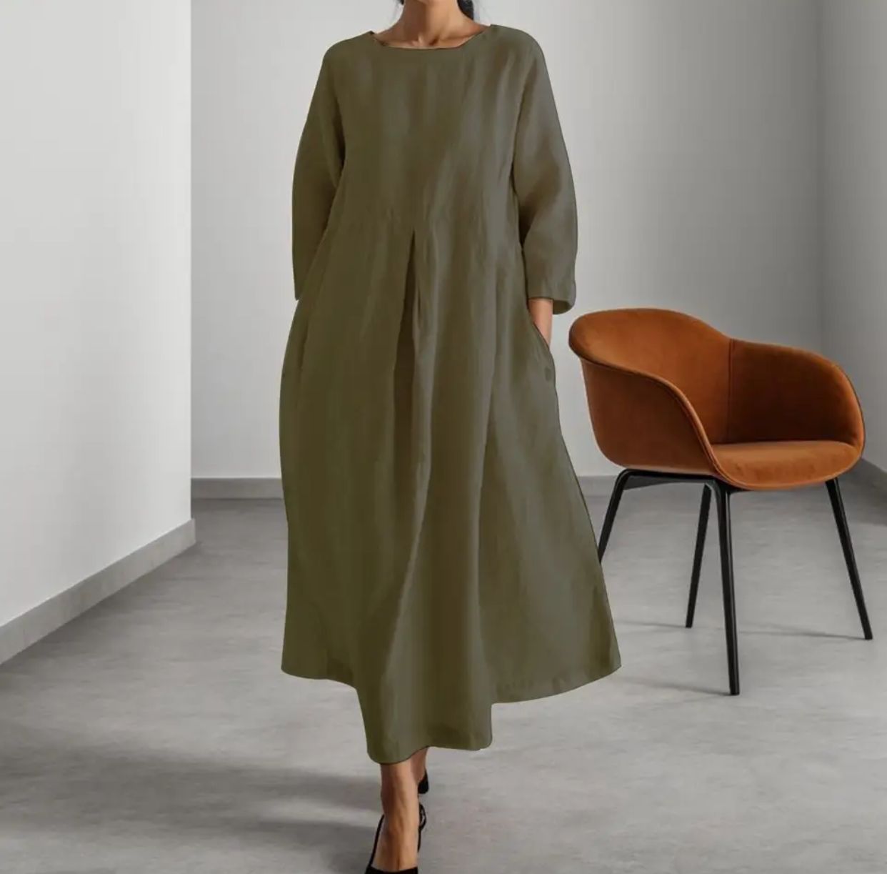 Women's Solid Colour Cotton Linen Dress B-88164 Women's Solid Colour Cotton Linen Dress B-88164