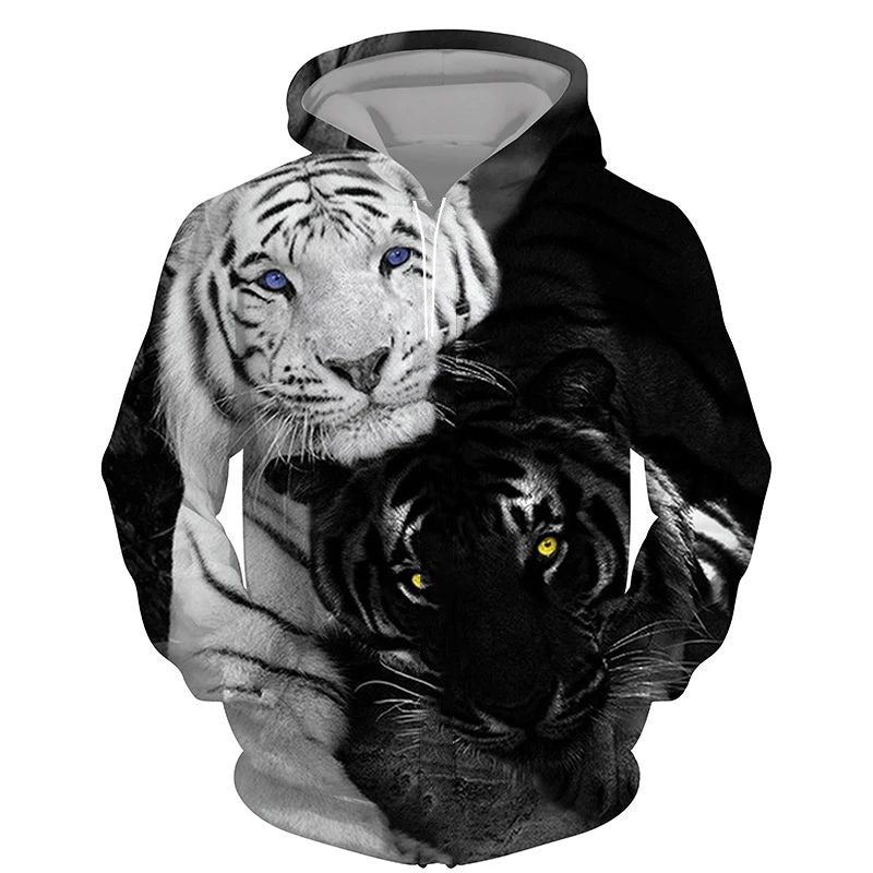 Loose Fit Men's Hoodie With Tiger Print And Drawstring Closure 6XL B-65384 Loose Fit Men's Hoodie With Tiger Print And Drawstring Closure 6XL B-65384
