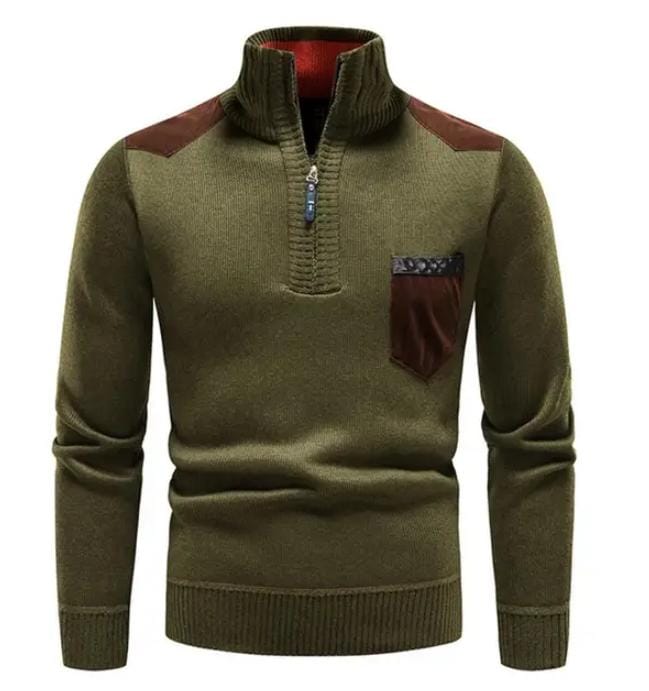 Men Sweater Contrast Colors High Collar Pockets L S1464008