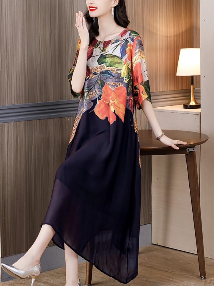 Women's light floral rayon midi dress XL 002093002