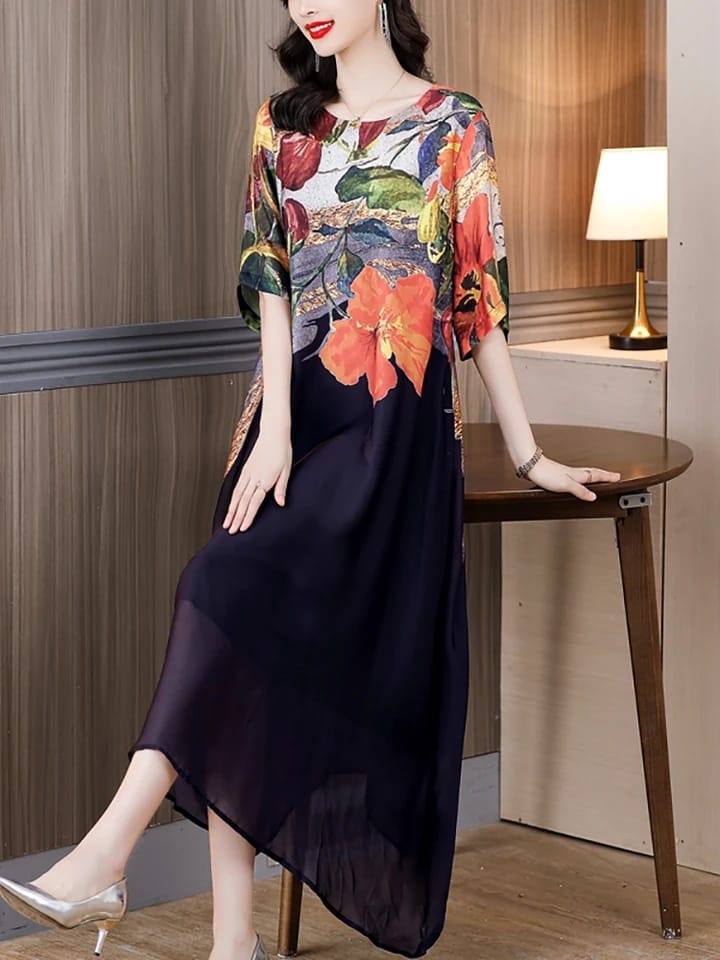 Women's light floral rayon midi dress XL 002093002