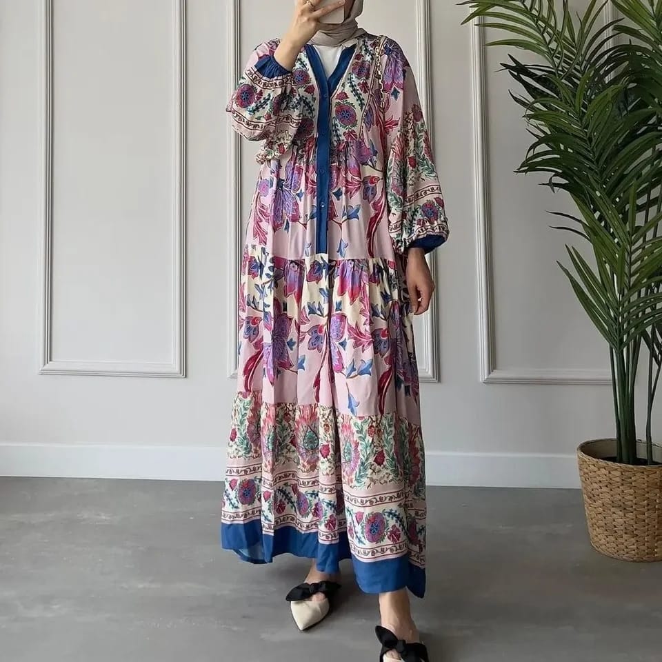 Women's Katleya Saks Blue Button Detailed Casual Dress B-113599 Women's Katleya Saks Blue Button Detailed Casual Dress B-113599