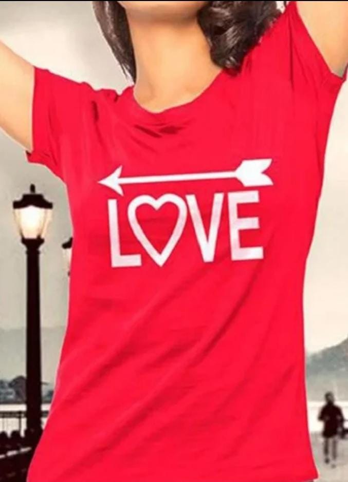 Love One Heart Print Red Lovers T Shirt S S1799417