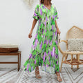 Floral Printed Dress for Women Casual V Neck High Waist Swing Dress B-108201