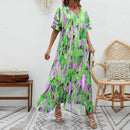 Floral Printed Dress for Women Casual V Neck High Waist Swing Dress B-108201 - TUZZUT Qatar Online Shopping