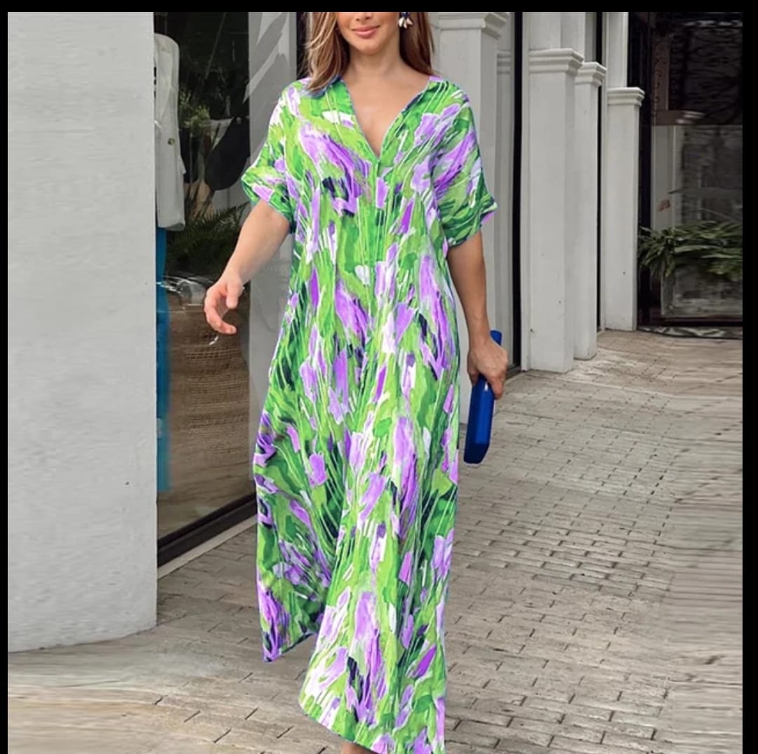 Floral Printed Dress for Women Casual V Neck High Waist Swing Dress B-108201 Floral Printed Dress for Women Casual V Neck High Waist Swing Dress B-108201