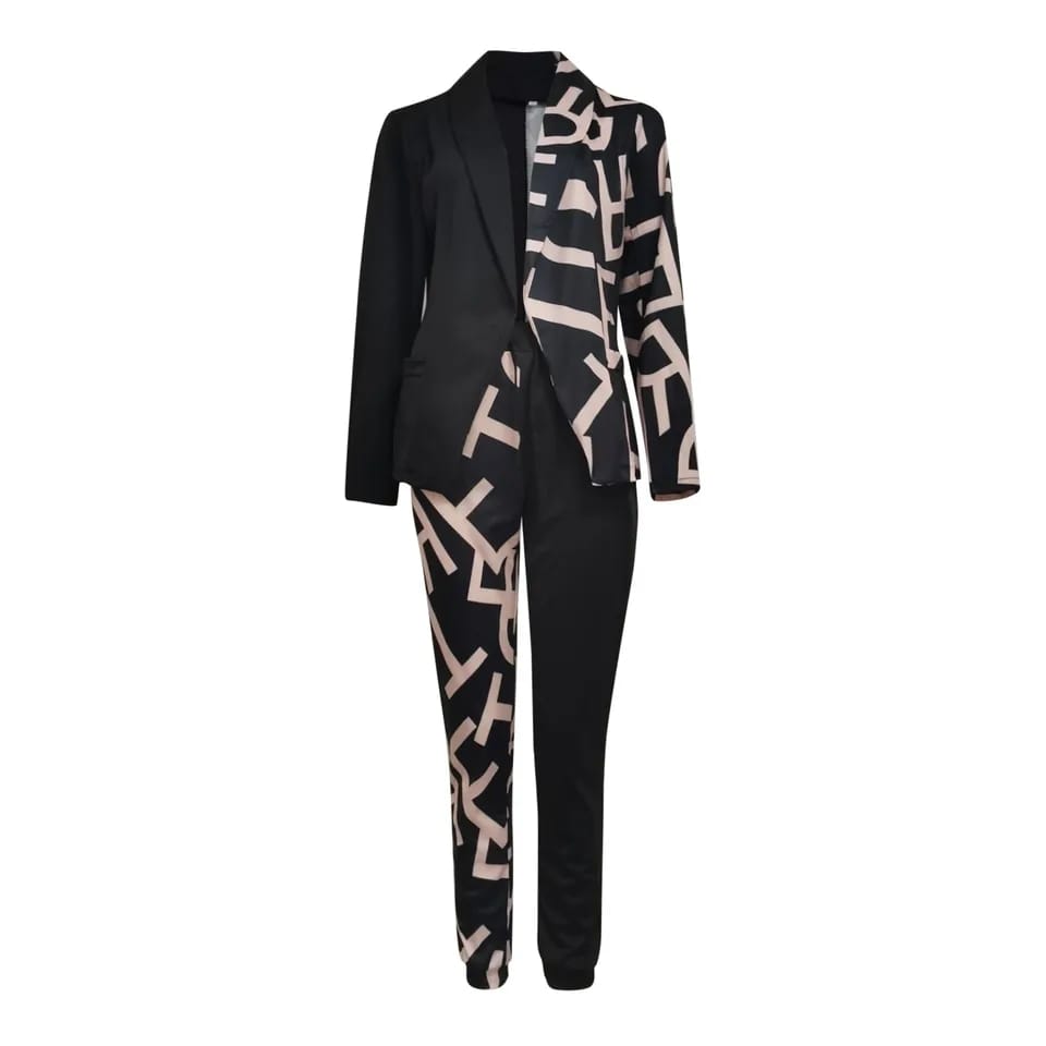 Autumn Denim Look Print Shawl Collar Blazer & Pants Set S S4647557 Autumn Denim Look Print Shawl Collar Blazer & Pants Set S S4647557
