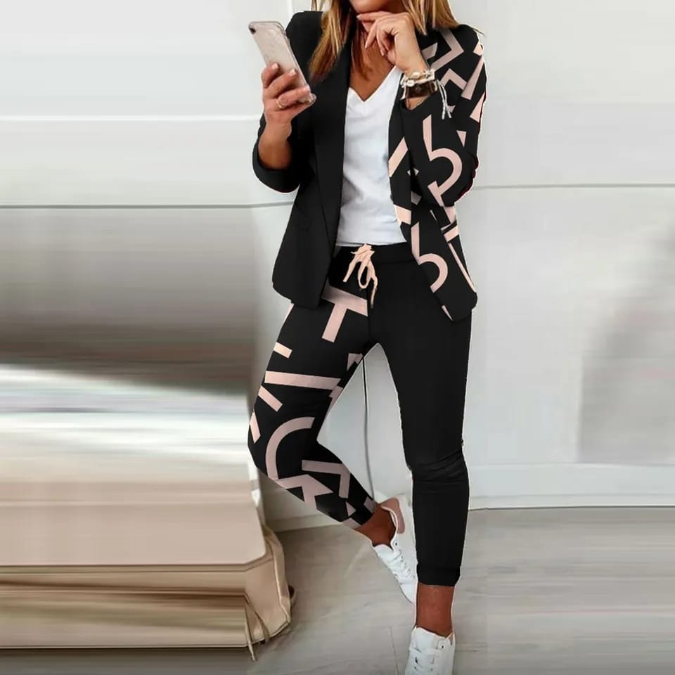 Autumn Denim Look Print Shawl Collar Blazer & Pants Set S S4647557 Autumn Denim Look Print Shawl Collar Blazer & Pants Set S S4647557